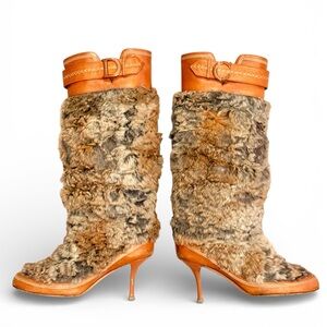 Dior Tan and Brown Fur Heeled Boots